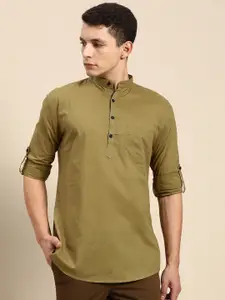 RAJUBHAI HARGOVINDAS Men Solid Band Collar Pure Cotton Kurta