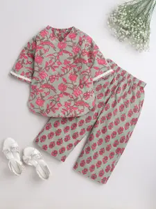 The Magic Wand Girls Grey & Pink Printed Night suit