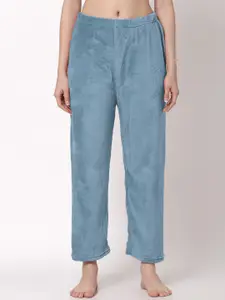 KLOTTHE Women Blue Solid Woolen Straight Lounge Pants
