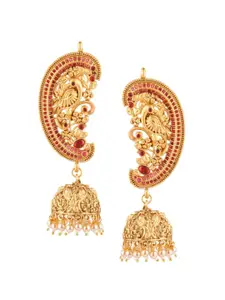 Efulgenz Gold-Plated & Pink Contemporary Ear Cuff Earrings