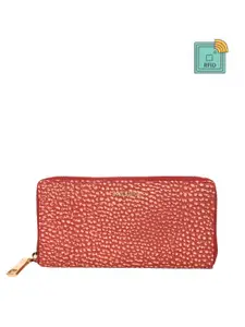 Sassora Women Red Abstract Textured Leather Zip Around Wallet