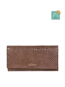 Sassora Women Brown Abstract Textured Leather Envelope
