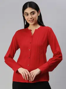 MALHAAR Red Bishop Sleeves Pure Cotton Top