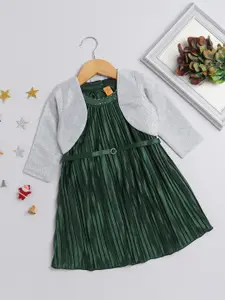 The Magic Wand Girls Green Halter Neck A-Line Dress