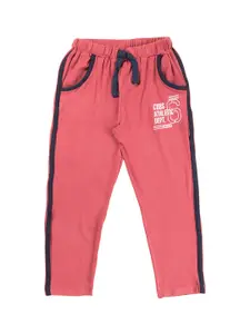 JusCubs Boys Pink Red Typography Printed Pure Cotton Track Pants