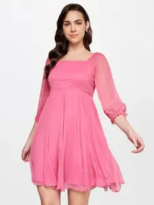AND Women Pink Square Neck Dress