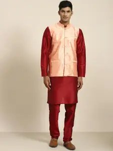 SOJANYA Men Woven Design Kurta with Churidar with Nehru Jacket