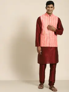 SOJANYA Men Woven Design Kurta with Churidar with Nehru Jacket