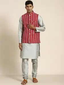 SOJANYA Men Woven Design Kurta with Churidar with Nehru Jacket