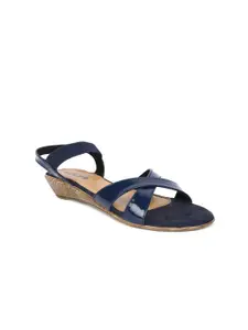 SOLES Blue Embellished Wedge Sandals