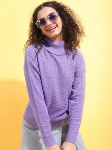 Tokyo Talkies Women Lavender Turtle Neck Acrylic Pullover Sweater