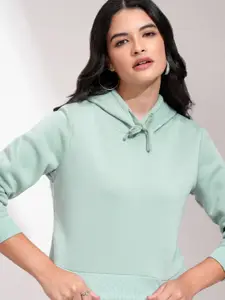 Tokyo Talkies Women Blue Hooded Sweatshirt