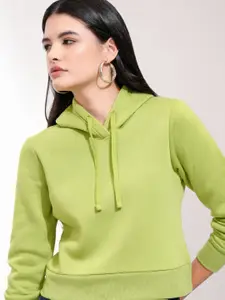 Tokyo Talkies Women Lime Green Hooded Sweatshirt