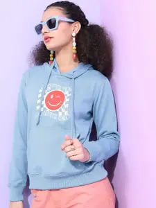 Tokyo Talkies Women Blue Printed Hooded Sweatshirt