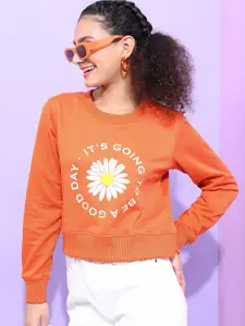 Tokyo Talkies Women Rust Printed  Round Neck Sweatshirt