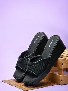 Rocia Black Striped Wedge Heels