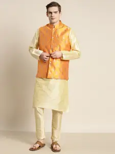 SOJANYA Men Kurta with Churidar & Woven Design Nehru Jacket