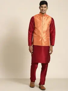 SOJANYA Men Woven Design Kurta with Churidar with Nehru Jacket