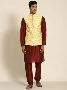 SOJANYA Men Woven Design Kurta with Churidar with Nehru Jacket