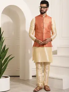 SOJANYA Men Solid Kurta with Churidar & Woven Design Nehru Jacket