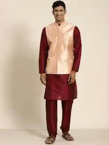SOJANYA Men Woven Design Kurta with Churidar with Nehru Jacket