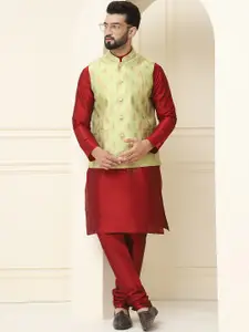 SOJANYA Men Woven Design Kurta with Churidar with Nehru Jacket