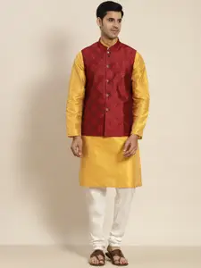 SOJANYA Men Woven Design Kurta with Churidar with Nehru Jacket