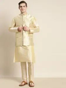 SOJANYA Men Solid Kurta with Churidar & Woven Design Nehru Jacket