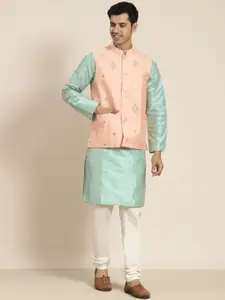 SOJANYA Men Woven Design Kurta with Churidar with Nehru Jacket