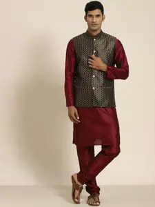 SOJANYA Men Woven Design Kurta with Churidar with Nehru Jacket