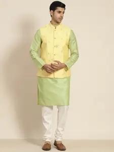 SOJANYA Men Woven Design Kurta with Churidar with Nehru Jacket