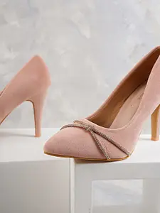 DressBerry Pink Velvet Stiletto Pumps