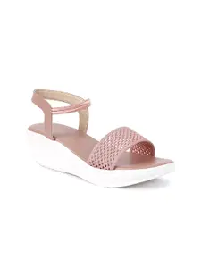 ZAPATOZ Girls Pink & White PU Wedge Laser Cuts Heels