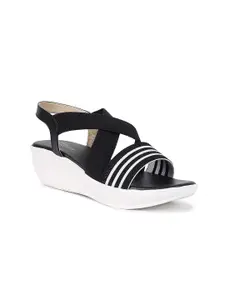 ZAPATOZ Girls Black & White PU Platform Heels Sandals