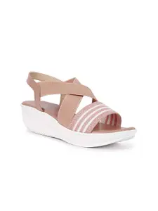 ZAPATOZ Girls Pink & White PU Flatform Heels Sandals