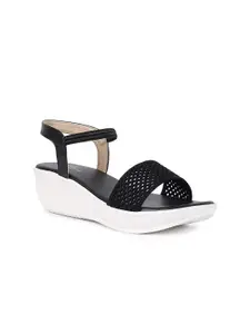 ZAPATOZ Girls Black & White PU Wedge Heels Sandals