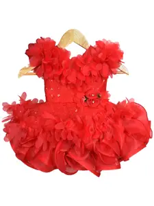 AMIRTHA FASHION AMIRTHA FASHION Girls Red Ruffles Sequinned Embellished Fit & Flare Dress