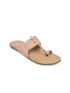 Rocia Women Pink Textured Ethnic One Toe Flats