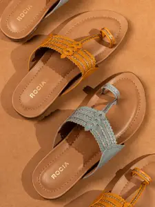 Rocia Women Blue Textured Ethnic One Toe Flats