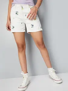 max Girls White Floral Printed Denim Shorts