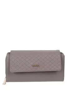 Mochi Women Grey Textured Three Fold Wallet