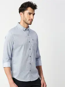 Thomas Scott Men Blue Slim Fit Printed Cotton Casual Shirt