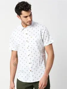 Thomas Scott Men White Slim Fit Printed Pure Cotton Casual Shirt