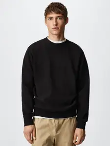 MANGO MAN Black Solid Sustainable Sweatshirt