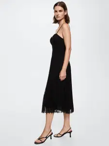 MANGO Black A-Line Lace Detailed Midi Dress