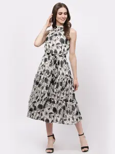 Just Wow Cream-Coloured & Black Floral Halter Neck Georgette Midi Dress