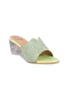 Shoetopia Green Embellished Block Heels