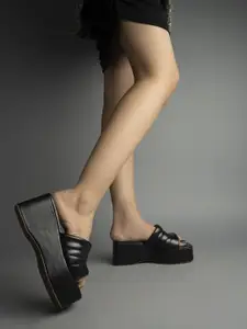 Shoetopia Black Wedge Heels