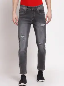 FEVER Men Grey Slim Fit Mildly Distressed Light Fade Stretchable Cotton Jeans