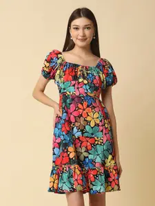 RAASSIO Pink & Yellow Floral A-Line Dress